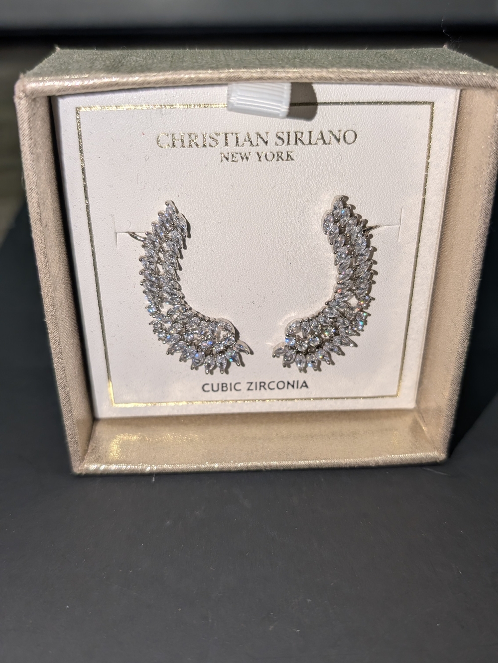 Christian Siriano CZ Ear Climber Crawler Earrings New In Box Silver Tone Crystal
